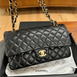 Chanel Black Quilted Shoulder Bag with Gold Accents